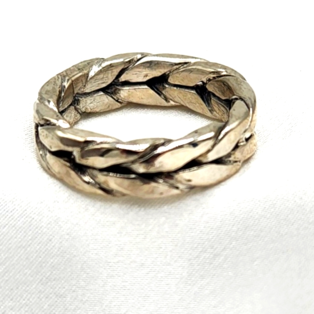 Braided Solid 925 Sterling Silver Ring Size 5 Mex… - image 1